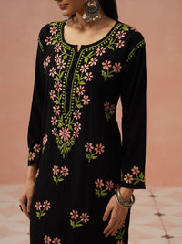 Rumah Wanita Chikankari Kerja Benang Sulam Bunga Kurta Bunga