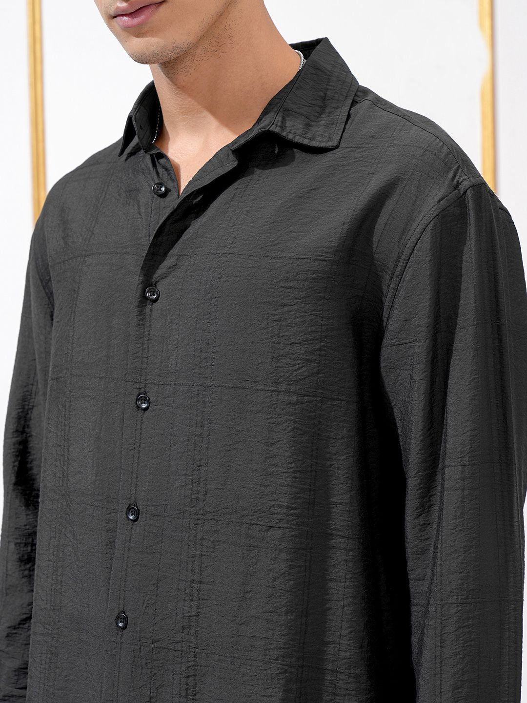 Highlander Men Jacquard Textured Slim Fit Checked Shirt