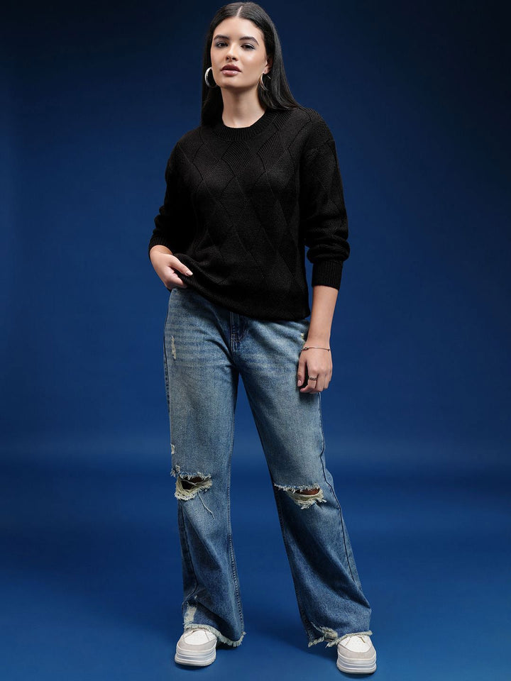 Tokyo Talkies Women Cable Knit Self Design Pullover