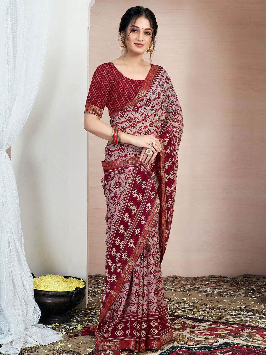 Kalini Zari Pure Chiffon Ikat Saree