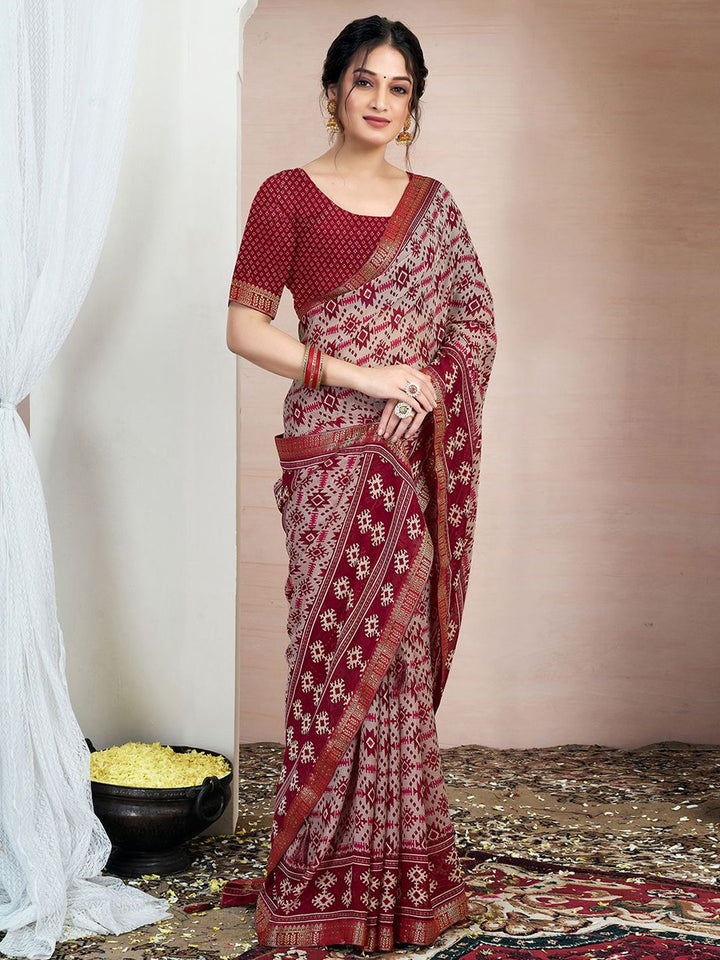 KALINI Zari Pure Chiffon Ikat Saree
