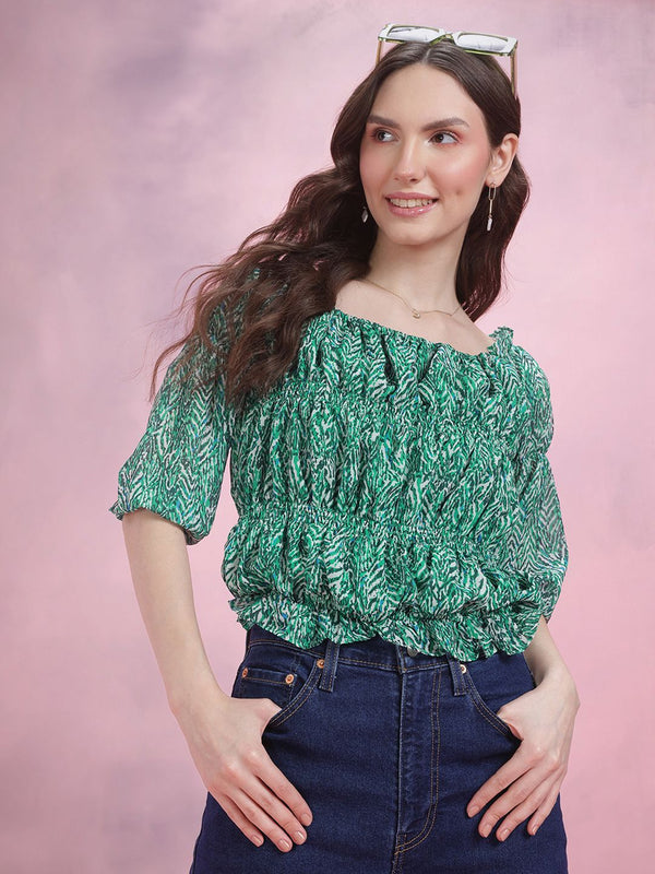 Dressberry dicetak lengan lengan smocked atas