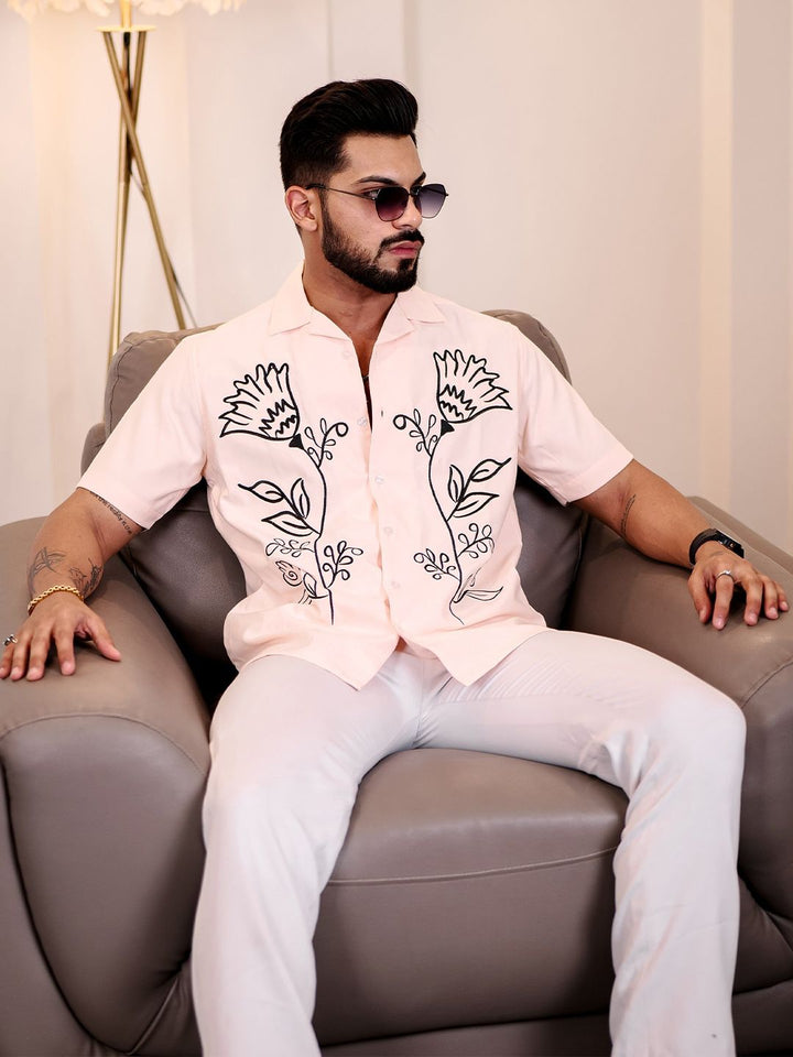 Eszett Floral Printed Cutaway Collar Baju Kapas Tulen Kasual