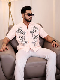 Eszett Floral Printed Cutaway Collar Baju Kapas Tulen Kasual