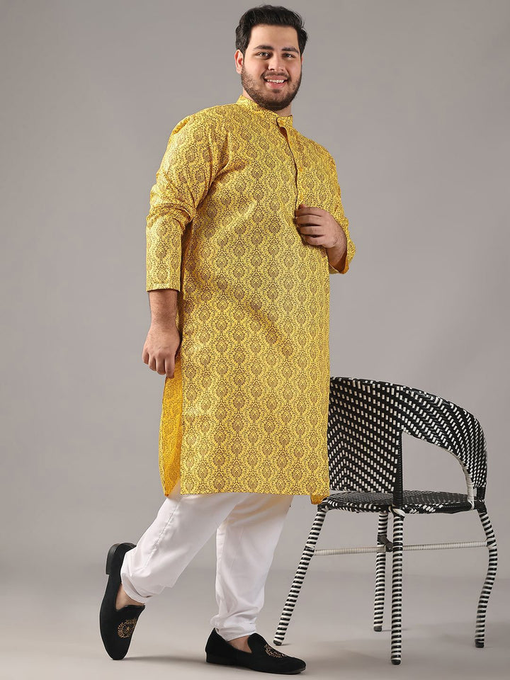 SOJANYA PLUS Plus Size Lelaki Motif Etnik Bercetak Kolar Jalur Kurta Lurus Dengan Piyama