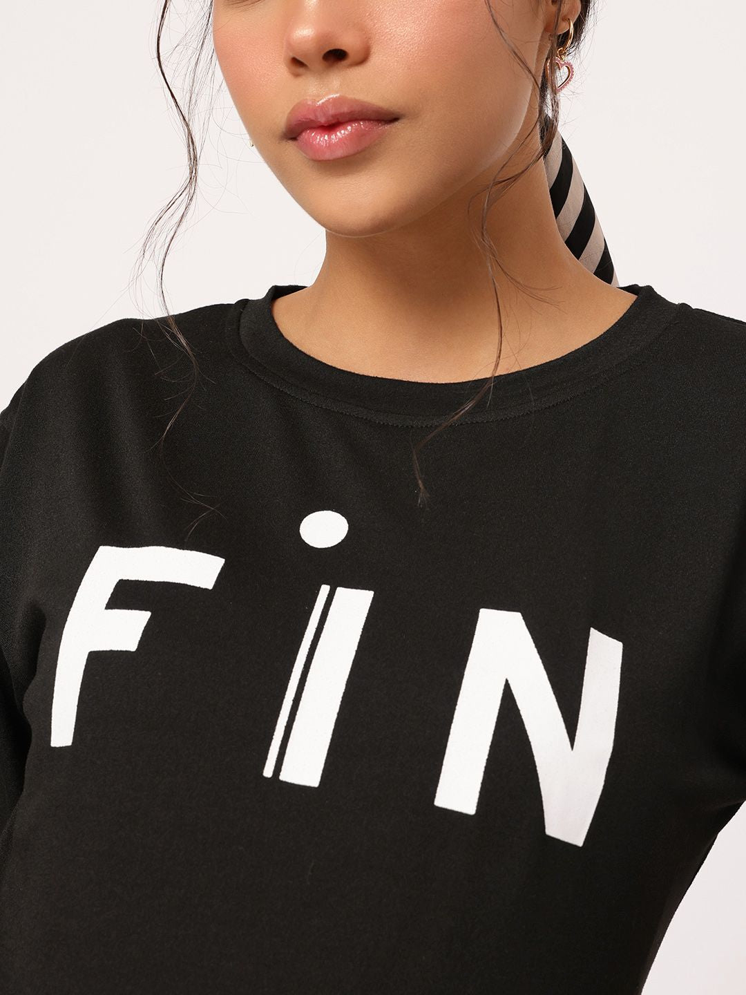 DressBerry Elevated MonoBasic Lace-Up Flared Sleeves Printed Tee