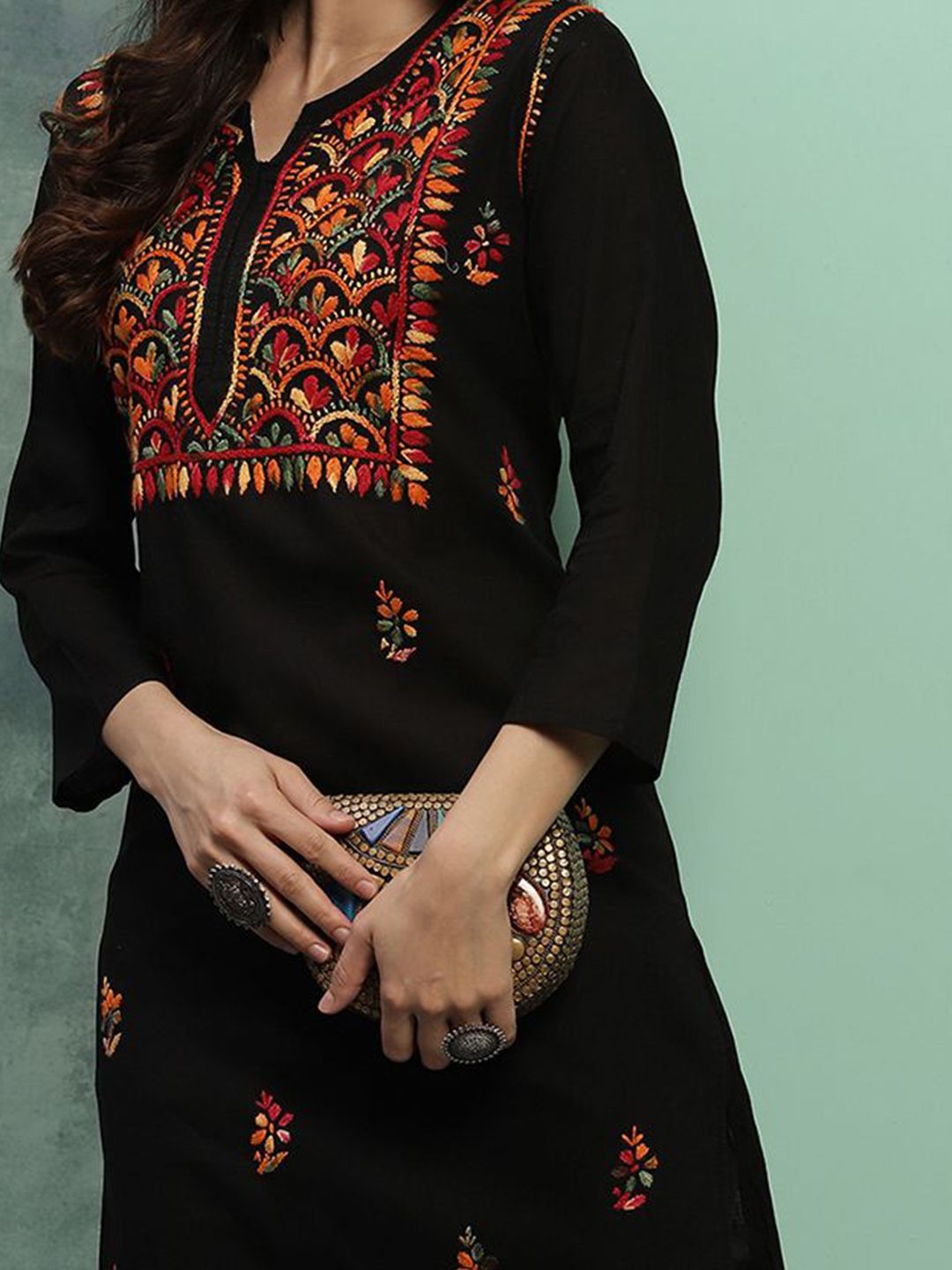 House of Chikankari Women Black Cotton Chikankari Embroidered Kurta