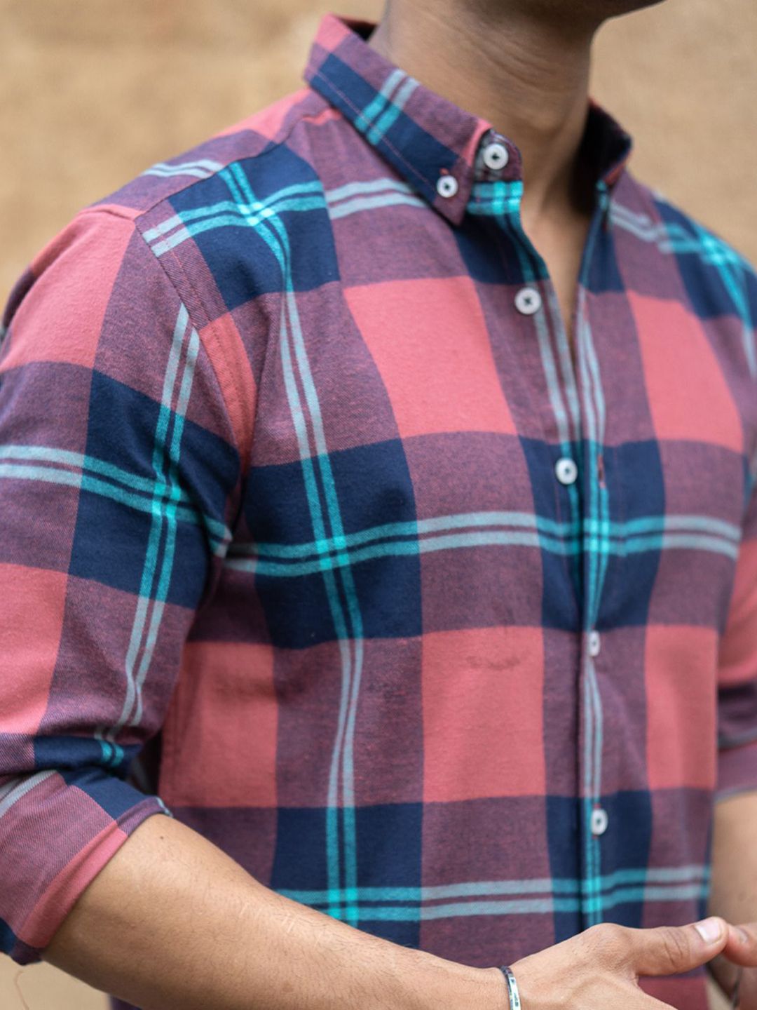 Powerlook Men Tartan Checked Button-Down Collar Cotton Casual Shirt