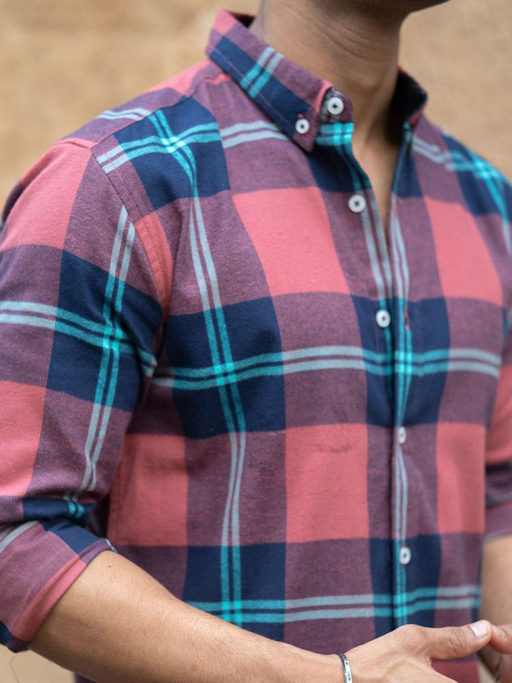 Powerlook Men Tartan Checked Button-Down Collar Cotton Casual Shirt