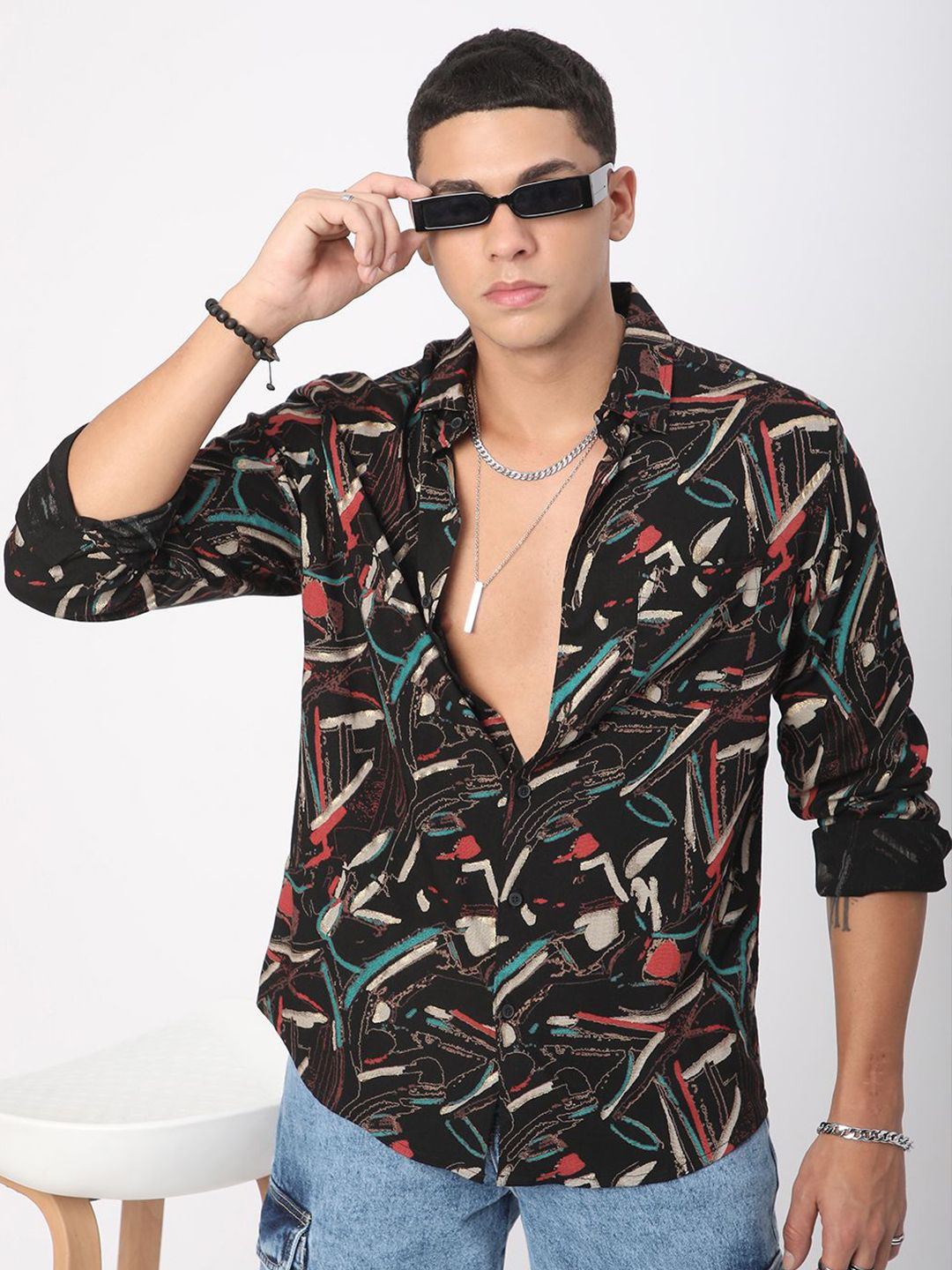 VASTRADO Men Classic Fit Spread Collar Abstract Printed Casual Shirt