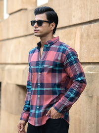 Powerlook Men Tartan Checked Button-Down Collar Cotton Casual Shirt