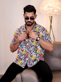 Eszett Men Abstract Printed Cuban Collar Casual Shirt