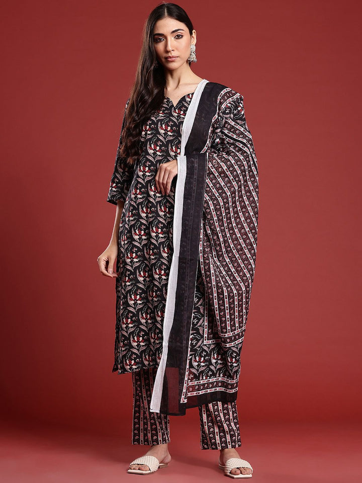 Anouk Ethnic Motifs Printed Pure Cotton Kurta with Trousers & Dupatta