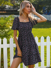 DressBerry Floral Print Puff Sleeve A-Line Tiered Dress
