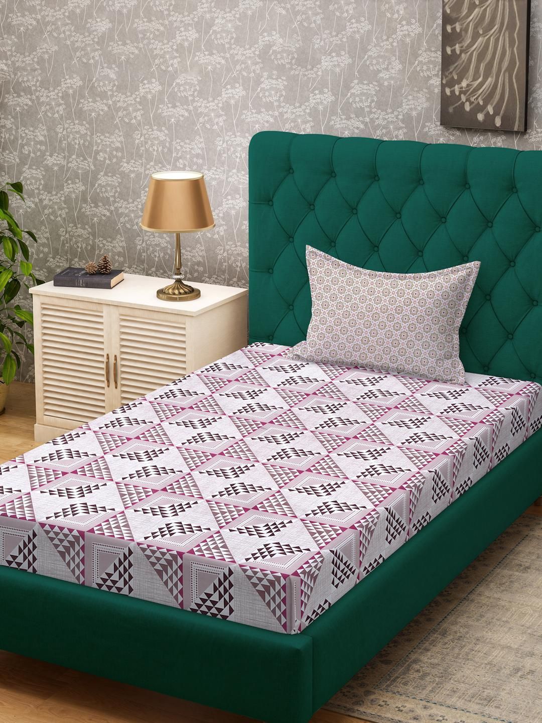 KLOTTHE Pink Geometric Cotton Single Bedsheets