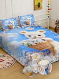 Klotthe Animal Printed Fitted 400 TC Double King 7D Bedsheet & 2 Pillow Cover- 250X225 cm