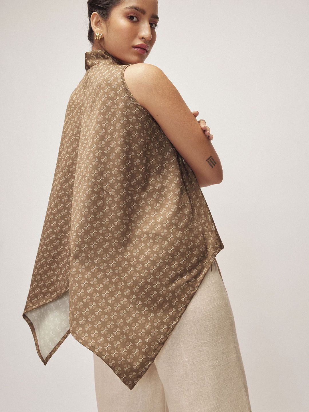 The Label Life Women Coffee Key Monogram Neck Tie Top