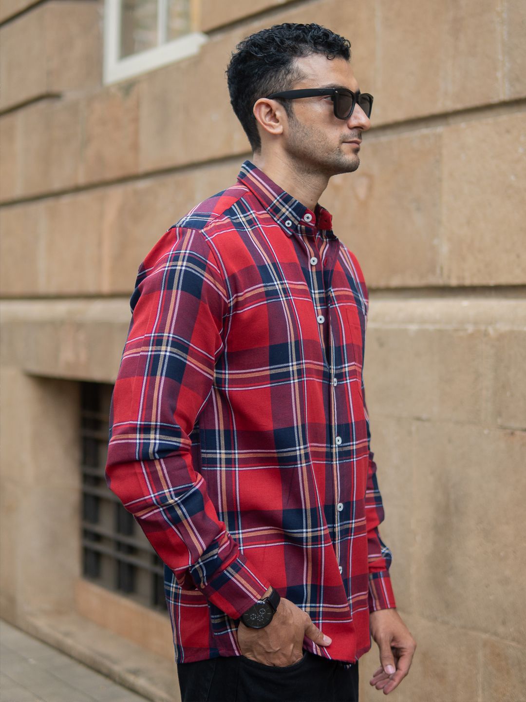 Powerlook Men Tartan Checked Button-Down Collar Pure Cotton Casual Shirt