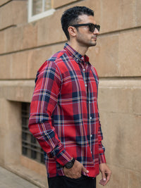 Powerlook Men Tartan Checked Button-Down Collar Pure Cotton Casual Shirt