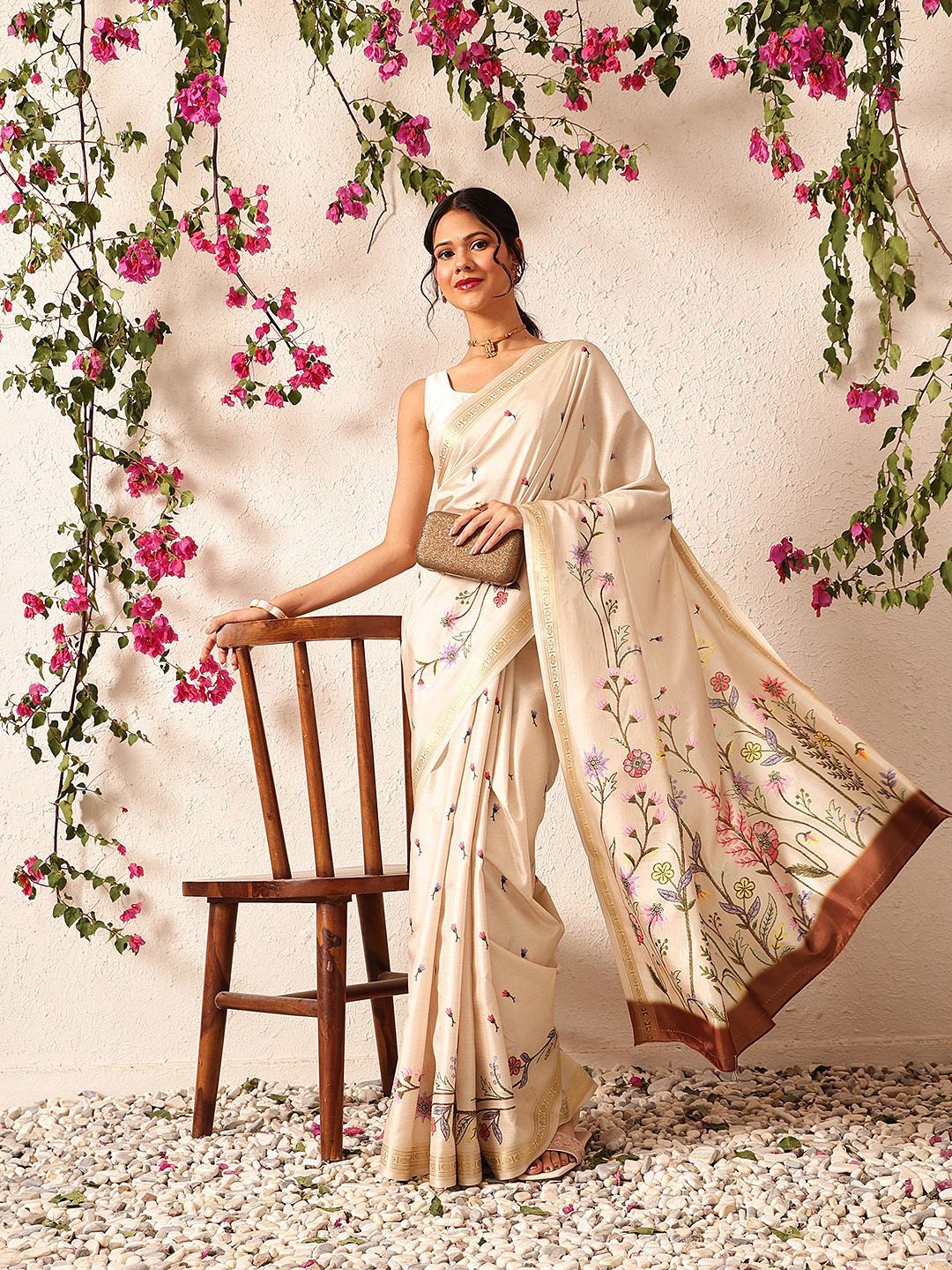 Silk Land Tussar Color Soft Silk Floral Digital Printed Saree