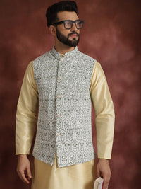 Anouk Ethnic Motifs Thread Work Straight Kurta with Churidar & Nehru Jacket