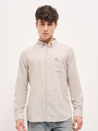 THE BEAR HOUSE Men Button-Down Collar Solid Slim Fit Cotton Shirt
