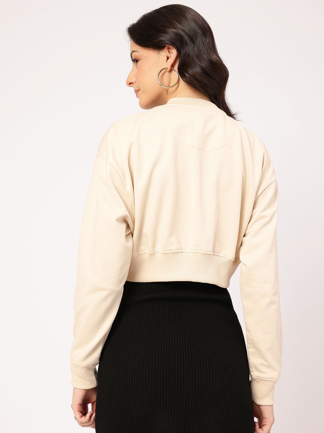 DressBerry Typography Printed Drop-Shoulder Crop Sweatshirt