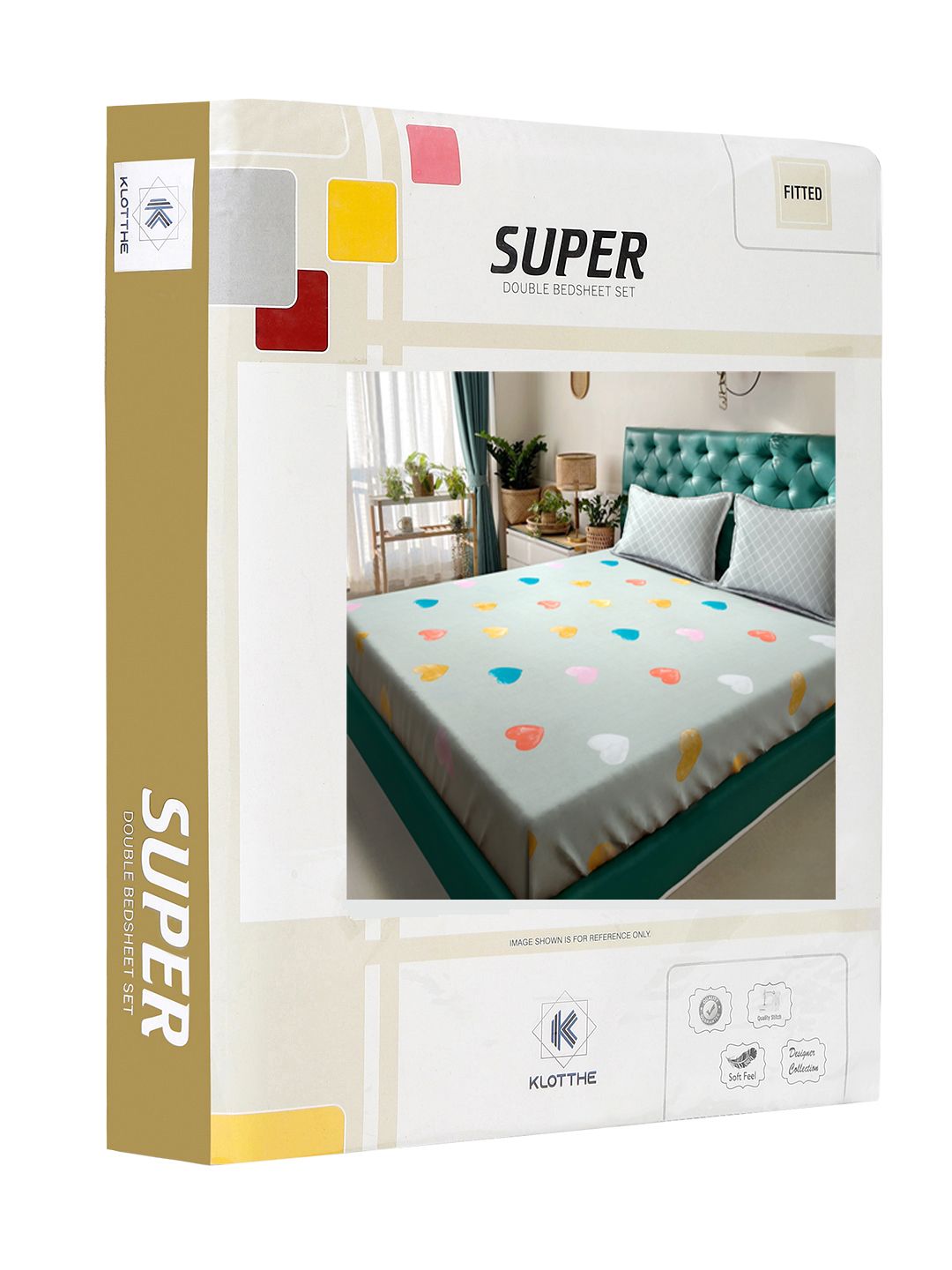 KLOTTHE Rama Florence Green Graphic Cotton 300 TC Fitted King Fine Bedsheet with 2 Pillow Covers-250 x 225 cm
