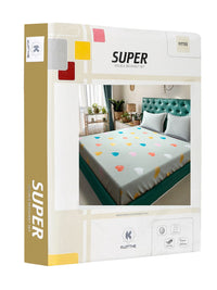 KLOTTHE Rama Florence Green Graphic Cotton 300 TC Fitted King Fine Bedsheet with 2 Pillow Covers-250 x 225 cm