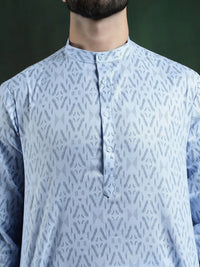 Anouk Blue Geometric Printed Mandarin Collar Long Sleeves Pure Cotton Kurta