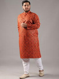 SOJANYA PLUS Plus Size Lelaki Motif Etnik Bercetak Kolar Jalur Kurta Lurus Dengan Piyama