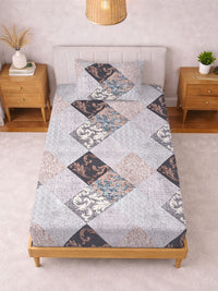 KLOTTHE Grey Geometric Printed 300 TC Single Bedsheets