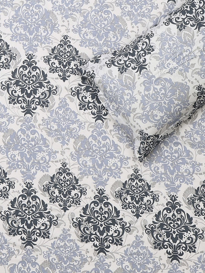 Monte Carlo Grey & White Printed Cotton 104 TC Queen Bedsheet Set 2.24 m x 2.54 m