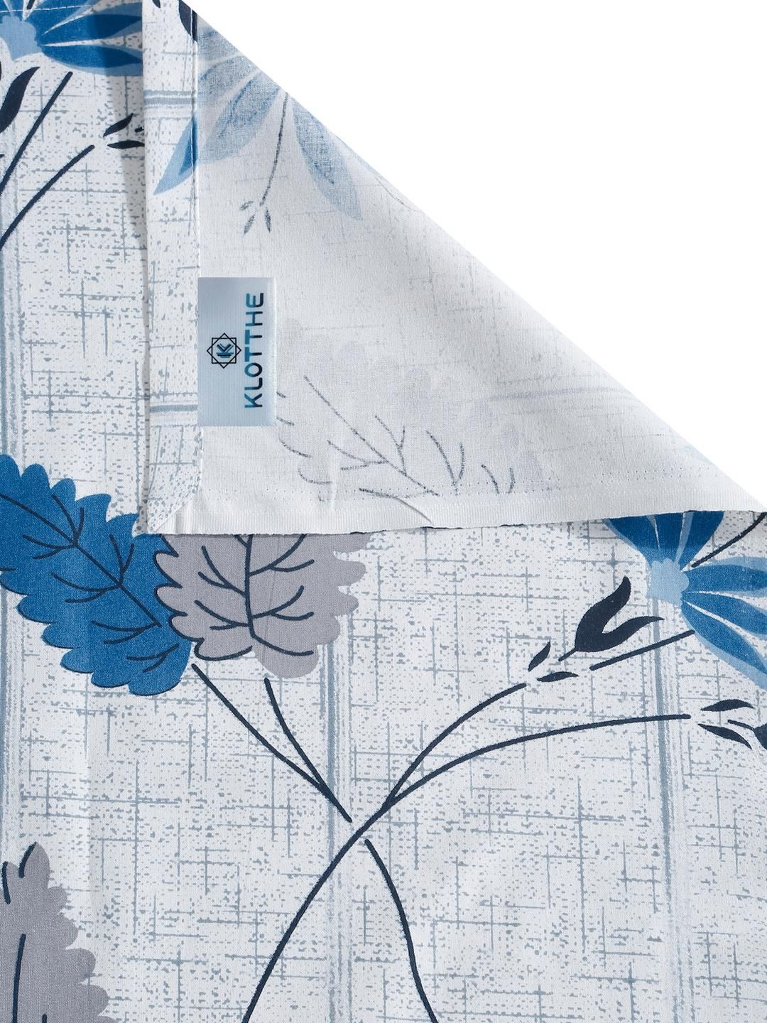 KLOTTHE Blue And Grey Floral Printed Cotton 400 TC Double Bedsheet Set 2.50 m x 2.20 m