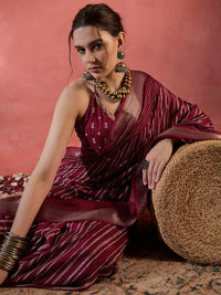 Saree mall Striped Zari Silk Blend Sungudi Sarees