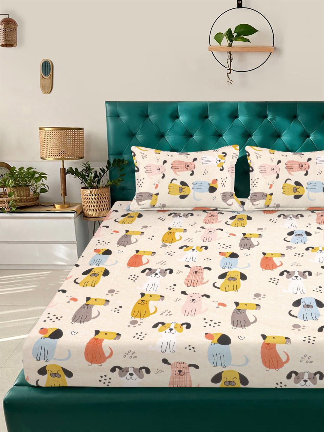 Watak Kartun KLOTTHE Beige Dipasang 400 TC Cadar King Superfine & 2 Sarung Bantal