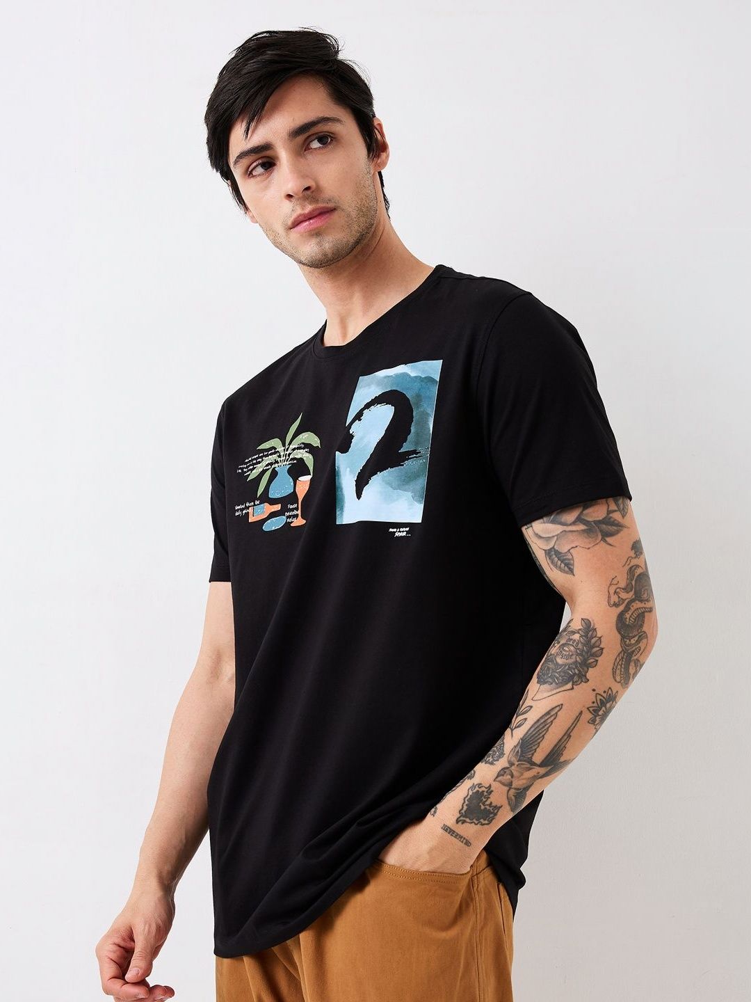 SPYKAR Men Graphic Printed Round Neck Cotton Slim Fit T-shirt