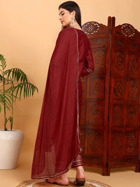 KALINI Ethnic Motifs Yoke Design Mirror Work Straight Kurta & Trousers With Dupatta