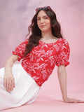 DressBerry Floral Print Sweetheart Neck Puff Sleeve Top