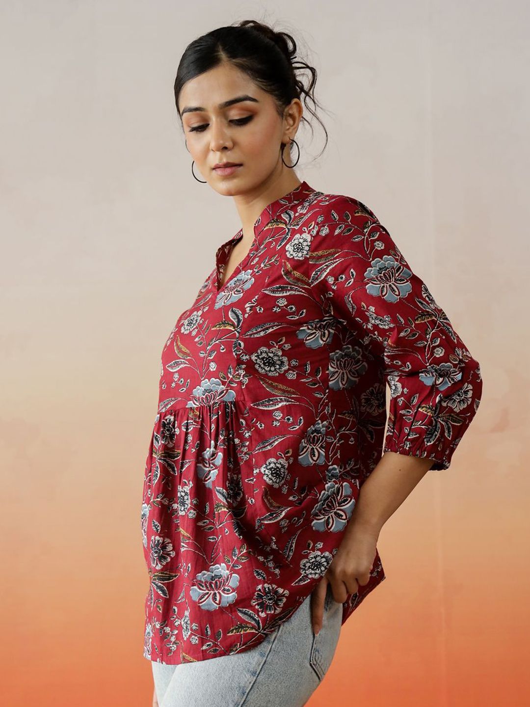 SANSKRUTIHOMES Women Floral Print Cotton Top
