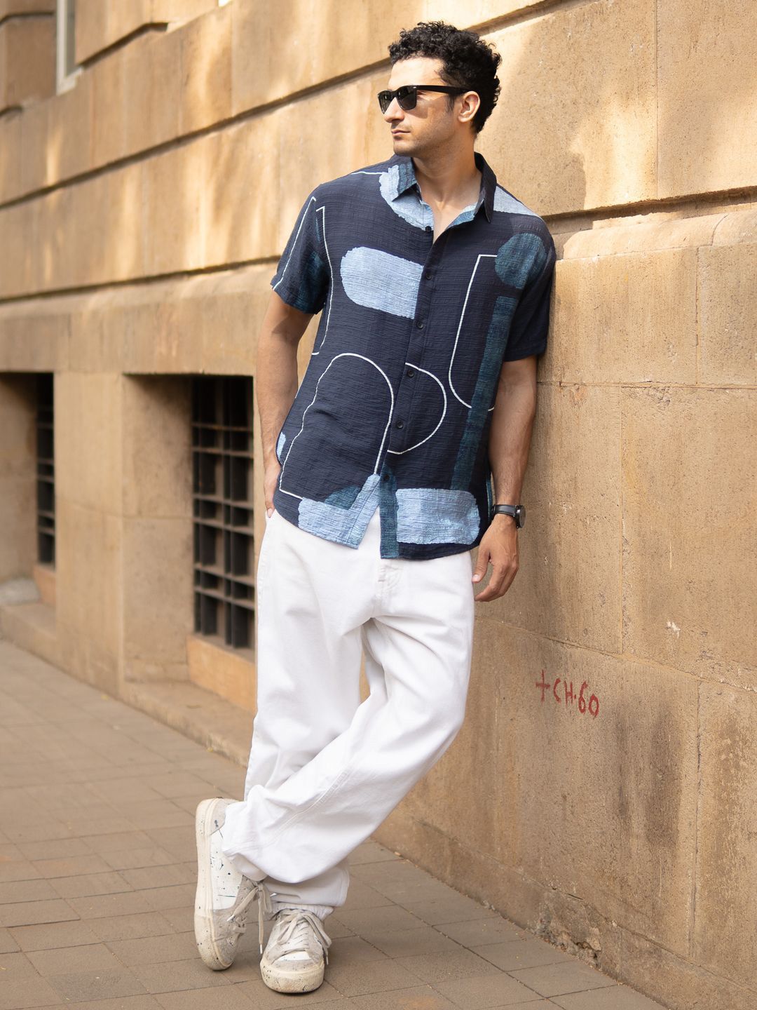Powerlook Men Navy Abstract Structure Print Shirt