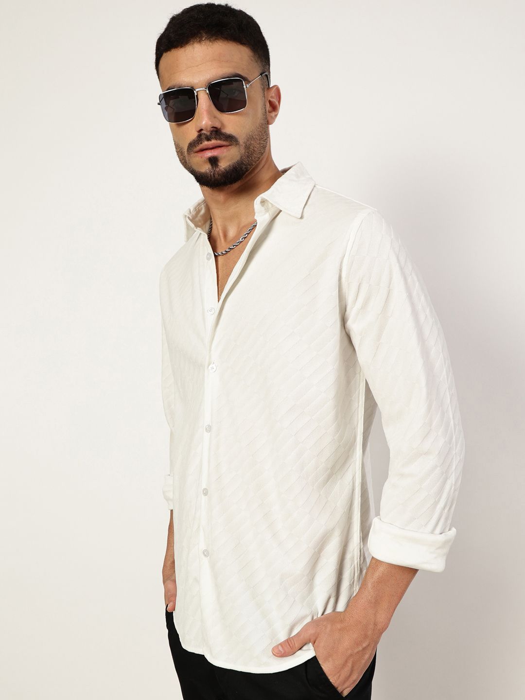 Thomas Scott Men Premium Spread Collar Textured Slim Fit Casual Shirt