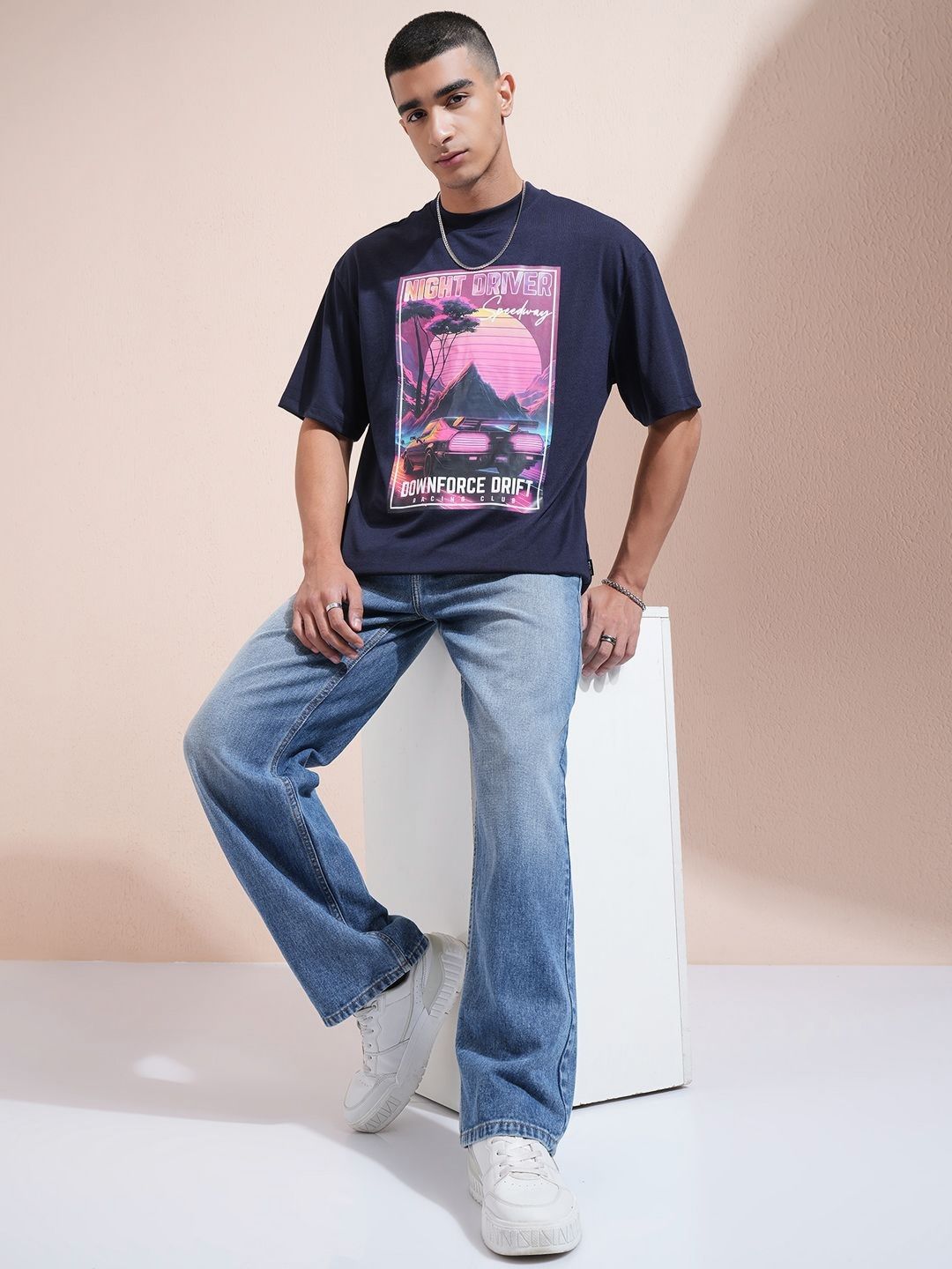 HIGHLANDER Men Graphic Printed Round Neck Oversized T-shirt