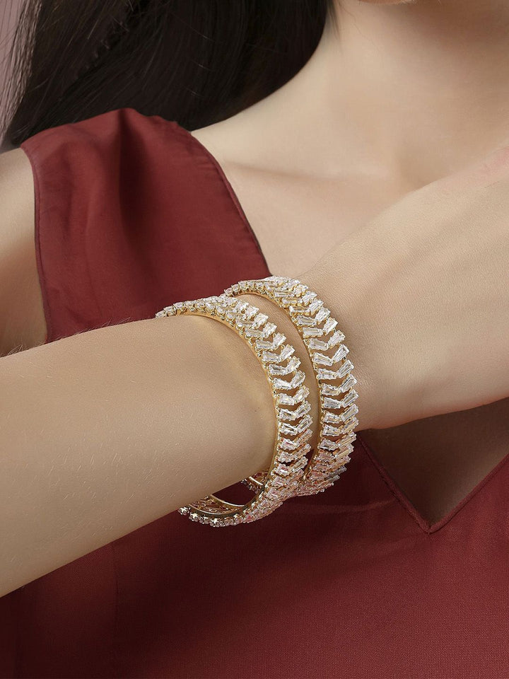 KARATCART Set Of 2 Gold Plated CZ Stone Studded Bangles