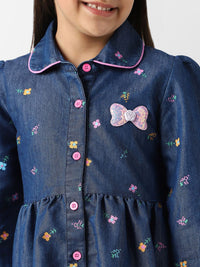 Nauti Nati  Girl Denim Shirt Dress With Puff Sleeves