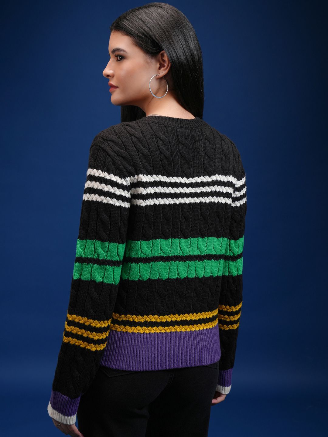Tokyo Talkies Women Self Design Cable Knit Cardigan Sweater