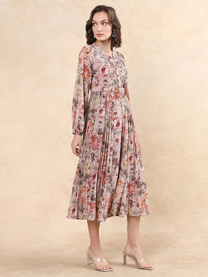 RAREISM Women Floral Print A-Line Midi Dress