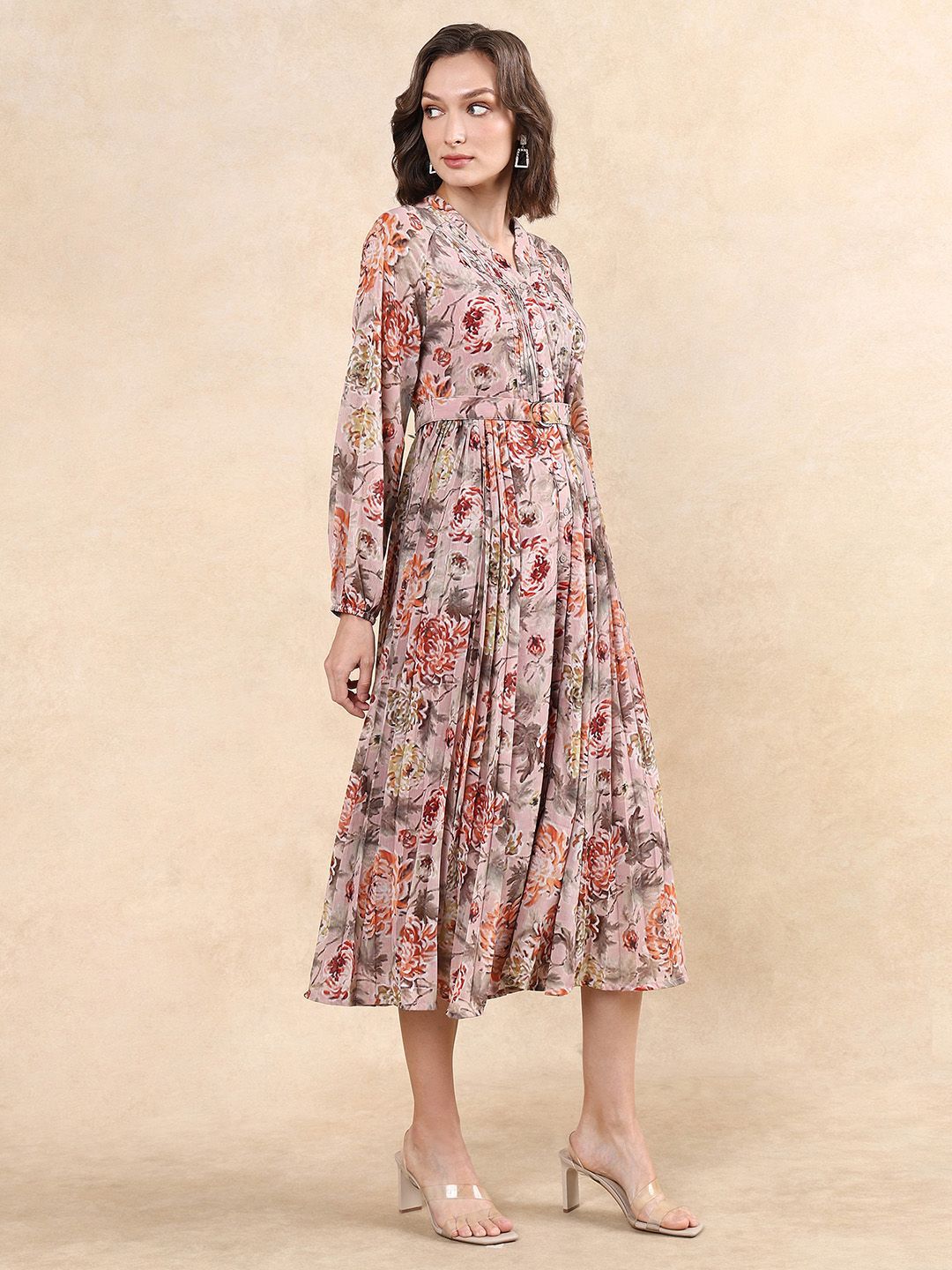 RAREISM Women Floral Print A-Line Midi Dress
