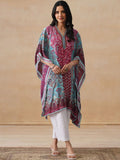 House of Chikankari Women Blue Printed Crepe Kaftan Kurta