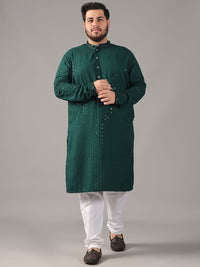 SOJANYA PLUS Size Floral Embroidered Band Collar Sequin Cotton Straight Kurta